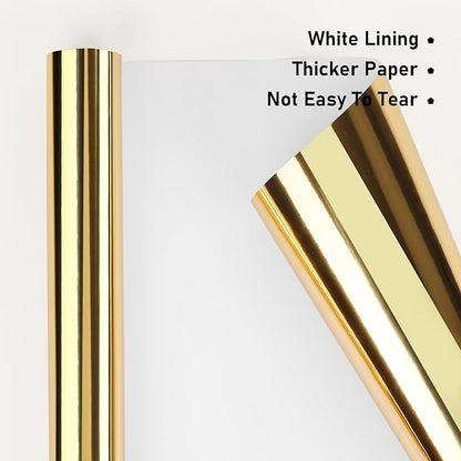 NESCCI Golden Metallic Wrapping Paper, Solid Color Paper,Gift Wrapping Paper,Perfect for Wedding,Valentine's Day,Birthday, Christmas,Baby Shower,DIY Bouquet (17.5 Inches X 32.8 Feet)