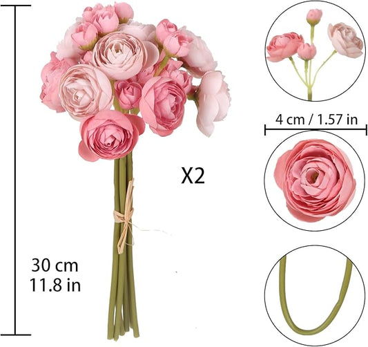 IPOPU Artificial Ranunculus 2 Bouquets Silk Flowers with Stems 12PCS Faux Ranunculus Mini Fake Flowers for Wedding Bouquet Bridal Shower Decorations Floral Filler Flowers Centerpieces (Dusty Rose)