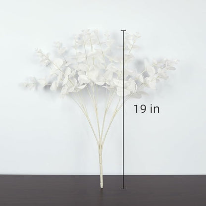 19" Faux Flowers Artificial Silk Silver Dollar Eucalyptus Stems Fake Plant for Vase Home Wedding Decor 3 Pcs (White)