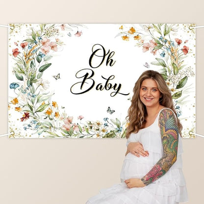Avezano Wildflower Baby Shower Backdrop Wildflower Baby Shower Decorations Greenery Floral New Born Background Spring Oh Baby Birthday Party Banner 70.8 x 43.3 Inch