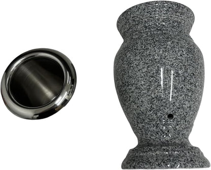 Memorial Cemetery Flower Vase - Real Granite (Grey Granite), with Stainless Steel Inner, Grave Marker, Decorations for Gravesite, Headstone Flowers Holder, Garden Lawn & Yard (5.5x5.5x9)