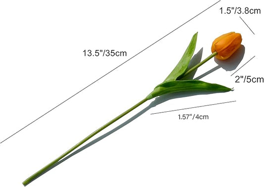 Mandy's Artificial Tulips 20 Stems Orange PU Faux Flowers for Thanksgiving and Christmas Decorations Wedding Home Decor 13.5 Inch