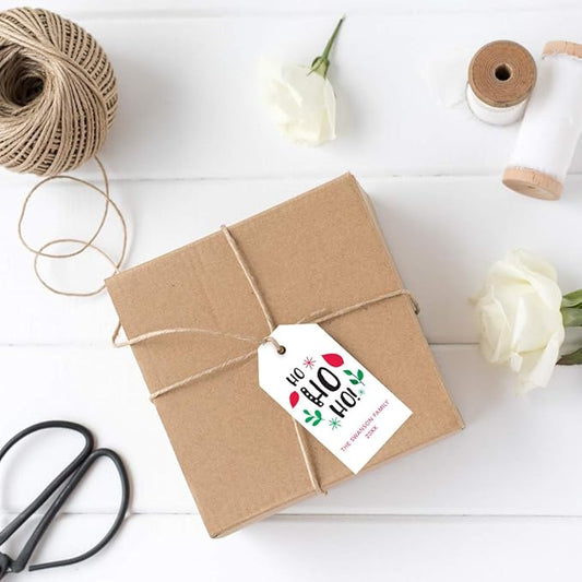 Andaz Press Personalized Christmas Holiday Season Classic Gift Tags, Ho Ho Ho! Design with Custom Family Name and Year, Christmas Holiday Favor Tags, for Holiday Events, Parties, and Favors, 60-Pack