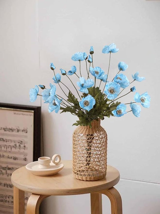 IPOPU Sky Blue Artificial Poppy 6pcs Light Blue Fake Poppies Baby Blue Silk Flowers for Baby Shower Centerpieces Bridal Shower Party Decorations (Sky Blue)