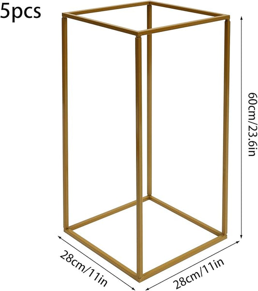 5PC 23.6" Flower Stand for Wedding Metal Cylinder Stands for Party Rectangular Gold Centerpieces Flower Vase Gold Pedestal Columns for Weddings Indoor Outdoor Flower Plant Stand Decoration
