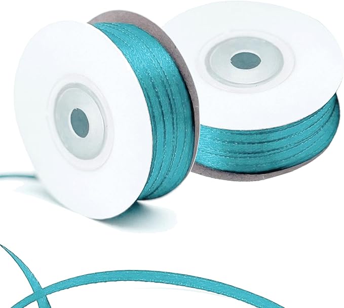 Teal Satin Ribbon - 200 Yards x 1/8-Inch,Teal Ribbons for Gift Wrapping/DIY Bows Decoration/Sewing(100 Yards x 2)
