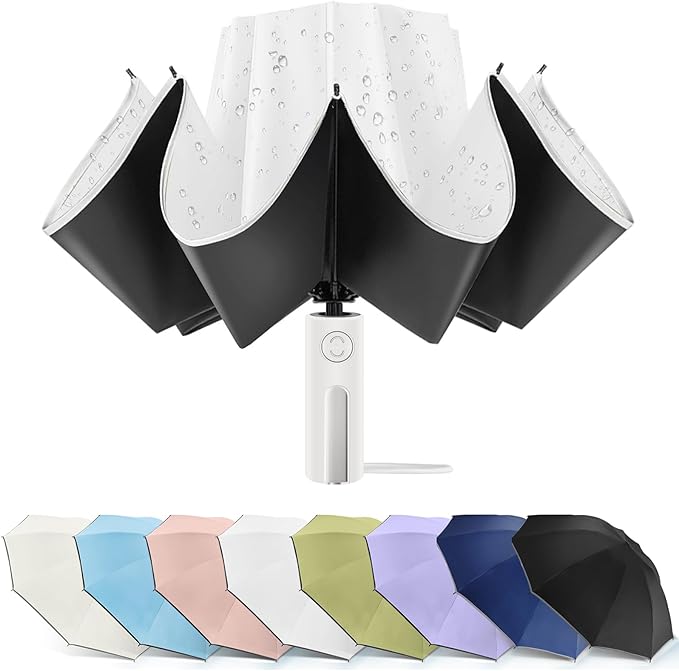 Bodyguard Inverted Umbrella - Large Windproof for Rain & Sun, Compact Reverse With Reflective Stripe, Teflon-Coated for Women Men, Travel Folding With Cover Bag