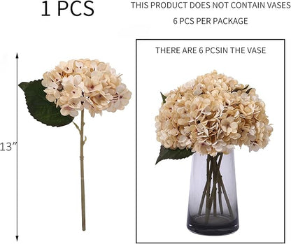 Kimura's Cabin 4 pcs Cream Fake Hydrangea Flowers Artificiales Bouquets Faux Silk Hydrangea with Stems for Home Wedding Party Table Core Decoration (Beige)