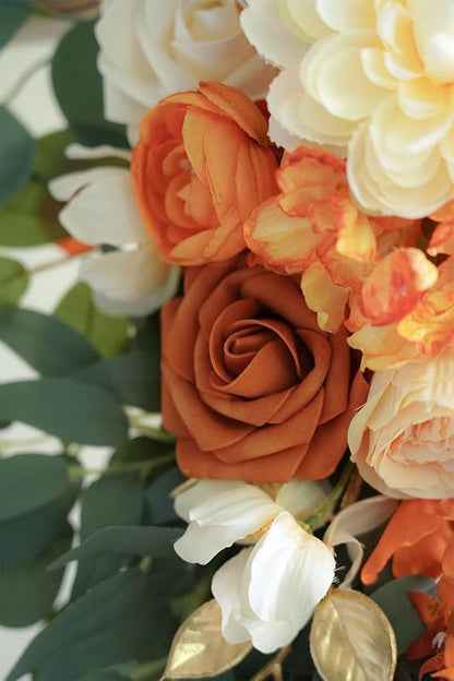 ponatia Artificial Wedding Arch Flowers Kit(Pack of 3) with 26Ft Shiny Wedding Arch Draping Fabric, Arch Flowers for Wedding Ceremony and Reception Backdrop Wedding Decoration (Burnt Orange)