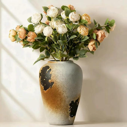 11" Large Handcrafted Ceramic Vase - Vintage Rustic Iron Glaze Pattern Farmhouse Flower Vase for Home Decor, Decorative Vase for Living Room Dining Table Fireplace Bookshelf Office
