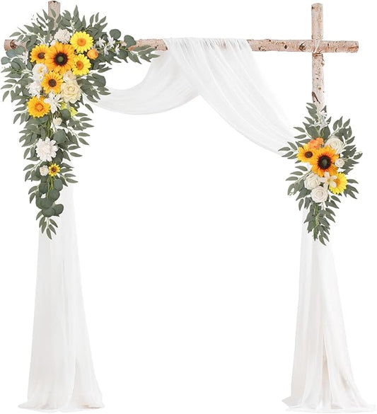Arch Flowers with Drapes Kit (Pack of 3) for Wedding Ceremony Arbor and Reception Backdrop Decoration Wedding Welcome Signs Floral Birthday Party Decoration(Sunflower)