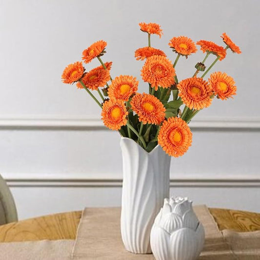 Orange Artificial Daisy Flowers 8pcs Fake Calendula Flowers Silk Chrysanthemums with Stems for Wedding Home Kitchen Party Kitchen Indoor Decoration(Orange)
