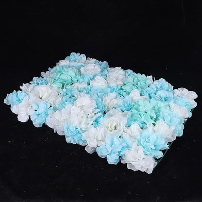 LOYALHEARTDY 12 Pack Artificial Flower Wall Panels 24" x 16" Blue & White Faux Hydrangea and Rose Artificial Flower Backdrop Panels for Wedding Party Event Flower Wall Decor