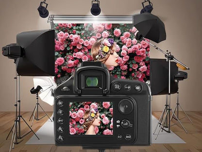 12x8ft Pink Flower Wall Backdrop Roses Floral Background Spring Tea Party Photography Banner for Wedding Birthday Bridal Shower Mother's Day Women's Day Valentine's Day Princess Portraits