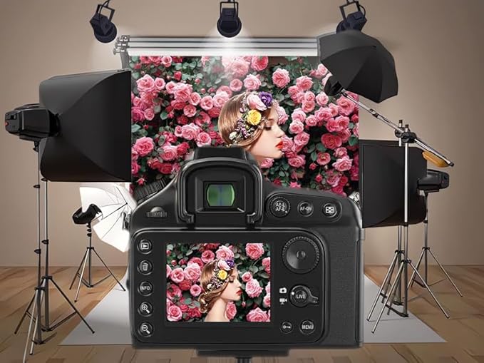 7x5ft Pink Flower Wall Backdrop Roses Floral Background Spring Tea Party Photography Banner for Wedding Birthday Bridal Shower Mother's Day Women's Day Valentine's Day Princess Portraits
