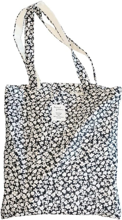 Cotton Canvas Tote Bag Reusable Soft Grocery Cloth Bag Floral Shoulder Bag for Beach Travel Shopping