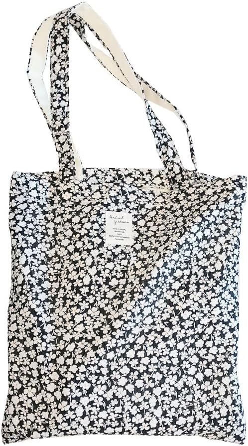 Cotton Canvas Tote Bag Reusable Soft Grocery Cloth Bag Floral Shoulder Bag for Beach Travel Shopping