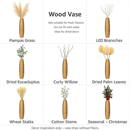 Leewadee Large Gold Home Decor Floor Vase - Wooden 34 inch Tall Farmhouse Decor Flower Holder for Fake Plant and Pampas Grass