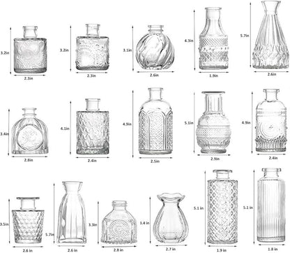 16Pcs Glass Bud Vase Set, Mini Flower Clear Vase Set Bud Vases for Wedding Centerpiece Table Decor, Vintage Small Vases for Room Home Dining Party Table Center Decor