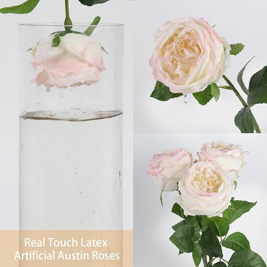 IPOPU Real Touch Light Pink Rose Artificial Flowers 5PCS Faux Peony Flowers Stems for Wedding Bouquet Party Home Decor(Light Pink)