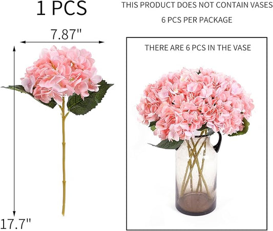 Kimura's Cabin 6pcs Pink Fake Hydrangea Flowers Artificial Silk Hydrangea Bouquets Faux Hydrangea with Stems for Wedding Home Party Table Core Decoration (Pink, Pack of 6)