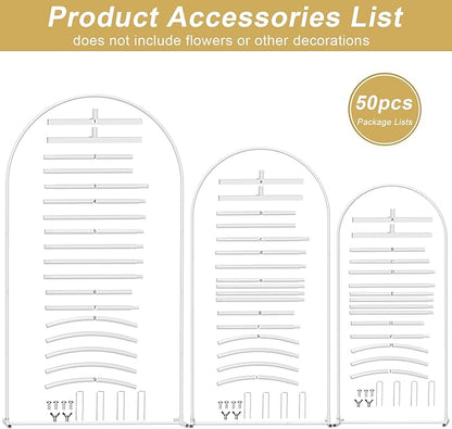 Wedding Arch Backdrop Stand Set of 3(7.3FT/6.6FT/6FT),Metal Balloon Arch for Wedding Ceremony Baby Shower, Outdoor Indoor Birthday Party,Garden Floral Arch Backdrop Stand Decoration, White