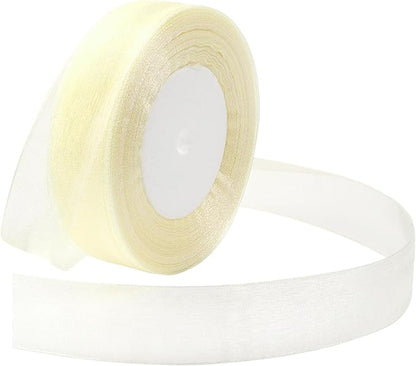 Ivory Ribbon for Gift Wrapping 1 inch Sheer Organza Ribbon for Flower Bouquet Tulle Thin Chiffon Ribbons for Wedding Invitations Presents Decorations Crafts 50 Yards