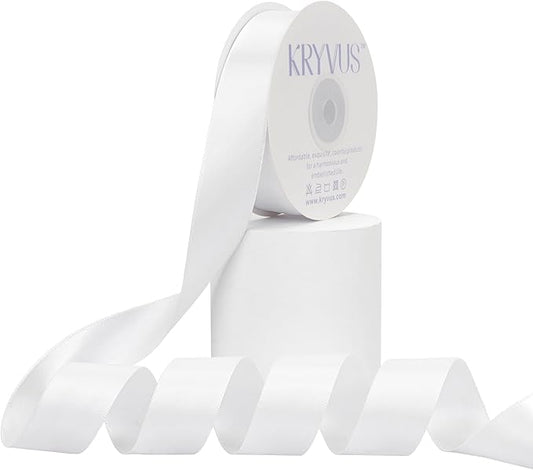 White Satin Ribbon, Double Faced 1 Inch X 25 Yards White Ribbon, Premium Satin Ribbons for Gift Wrapping, Crafts, Hair Bow Making, Sewing, Flower Bouquet, Wedding Party Decor