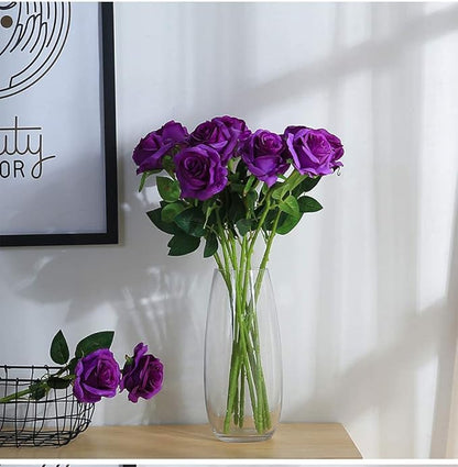 Laelfe 12 pcs Artificial Roses Flowers Long Stem Fake Silk Rose for Home Wendding Decorations (Purple)