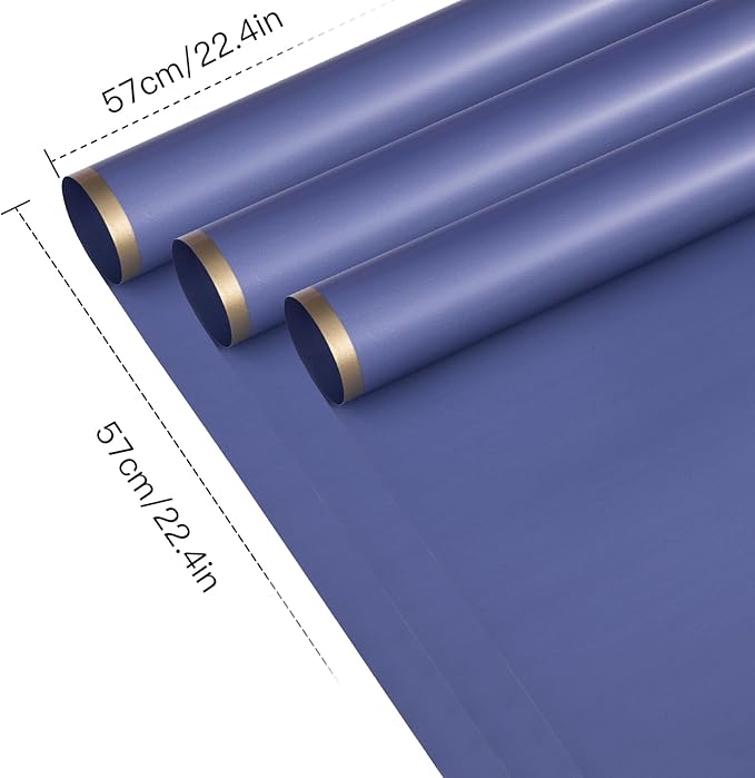 WRAPAHOLIC 20 Sheets Flower Wrapping Paper - 22.4 x 22.4 inch Blue with Gold Edge Water-Resistant Floral Bouquet Wrapping Paper, Florist Supplies Packaging Paper for Wedding Birthday Gift DIY