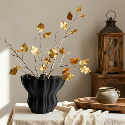 Contemporary Black Ceramic Vase, Abstract Irregular Shape Sculptural Accent for Home Decor, Modern Artistic Centerpiece for Coffee Table or Bookshelf