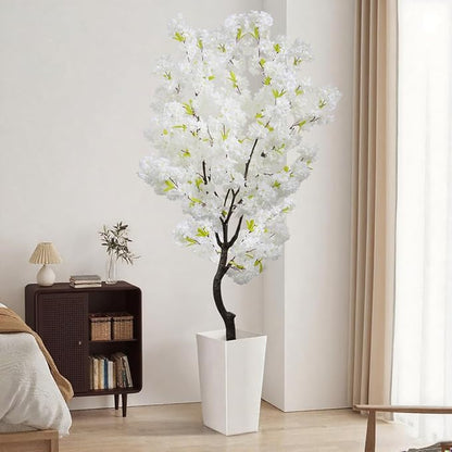 Artificial Cherry Blossom Tree White Flower Faux Tree Indoor Cherry Blossom Tree 6 FT Room Decor Gift