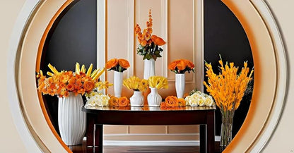 UiiziC Artificial Flowers Jasmine 8 PCS 31"/80cm Faux Plants Bulk Fake Flower Bouquet for Vase Fillers Floral Arrangement Wreath Wedding Party Bouquets Garden Centerpieces Decor (Orange)