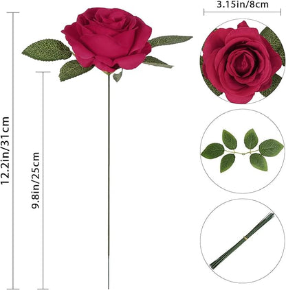 20pcs Red Roses Artificial Flowers 3.15'' Big Fake Roses Silk Flowers Bulk Realistic Faux Roses with Stems for DIY Wedding Centerpieces Table Home Party Decor Bridal Floral Arrangements (Red)