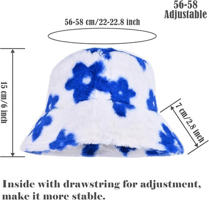 Winter Soft Faux Fur Plush Bucket Hat, Lovely Fisherman Cap, Fashion Outdoor Thick Warm Sun Cap for Women