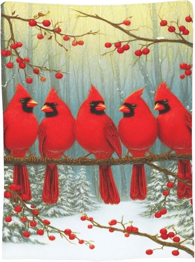 Cardinal Throw Blanket Red Bird Blanket Cardinal Soft Cozy Fleece Fuzzy Stuffed Plush Flannel Gifts for Girls Women Boys Kids Adults 40''x50''