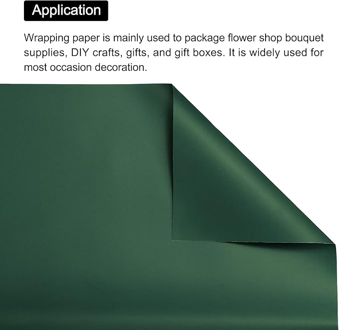 MECCANIXITY 20 Pcs Flower Wrapping Paper 22.8x22.8 Inch Waterproof Florists Wrapping Paper for Florist Bouquet Supplies, DIY Crafts, Gift/Gift Box Packaging Dark Green