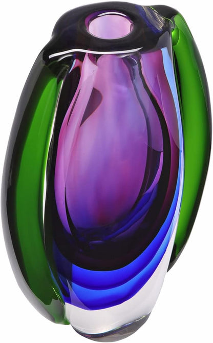 Luxury Lane Hand Blown Sommerso Oval Art Glass Vase for Decor Centerpiece Table Decoration Purple 8.5 inch Tall