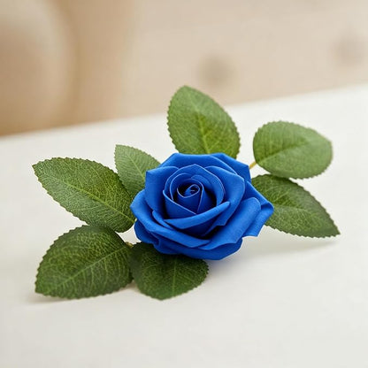 60Pcs Artificial Rose Flowers, Real Looking Fake Roses for Decorations, Foam Rose Bulk with Stems for DIY Wedding Bouquets Floral Arrangements Bridal Shower Party Home Decor (60, Navy Blue)