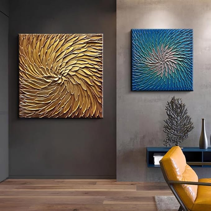 Abstract Art Oil Paintings on Canvas metal golden Gradient color Abstract Artwork Modern Home Decor Canvas Wall Art Ready to Hang for Living Room Bedroom 24x24inch