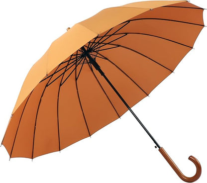 SoulRain 16 Ribs 48" Stick Umbrella Auto Open Solid Color Fashionable and Simple，Arc Classic Wood Handle，Windproof Unbreakable Stick Rain Umbrella