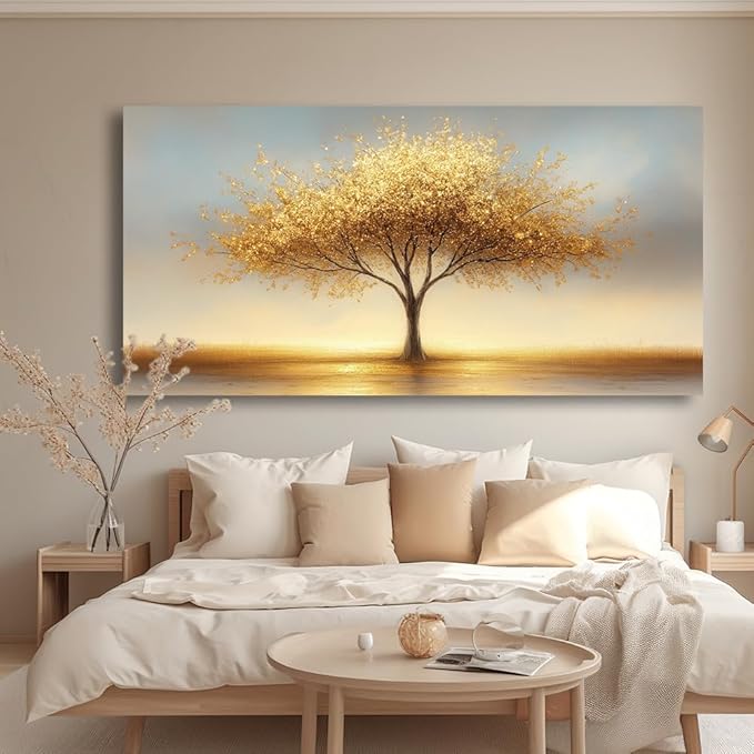 LAVIKARS Modern Tree of Life Wall Art for Living Room Office Golden Sunset Abstract Landscape Canvas Painting Prints Large Nature Artwork Home Kitchen Bedroom Decor (20x40 Inches)