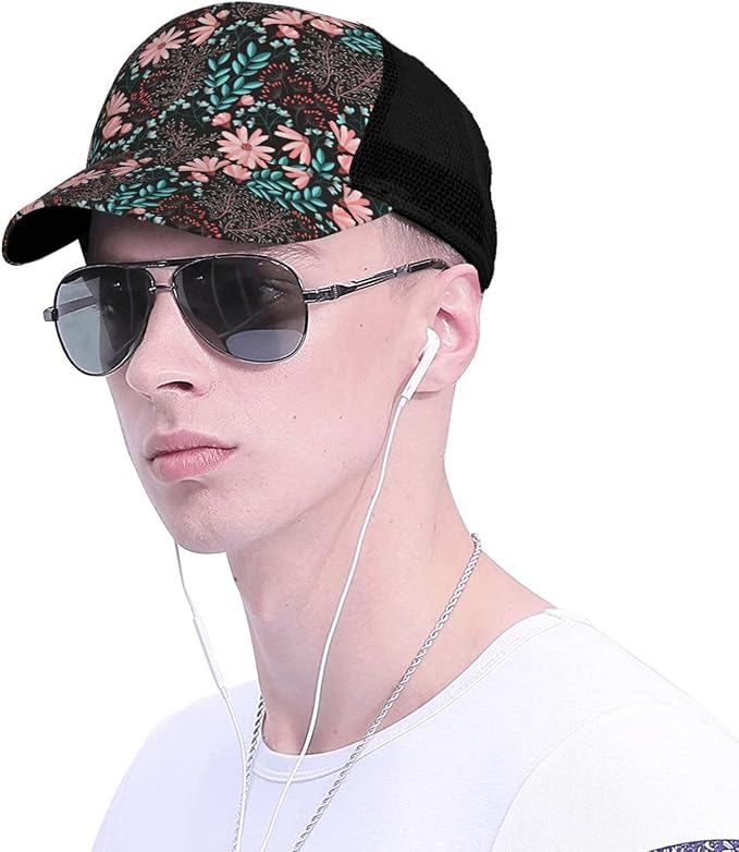 Tropical Pink Flowers Hats Women Men Hawaii Trucker Hat Adjustable Snapback Mesh Baseball Cap Hat