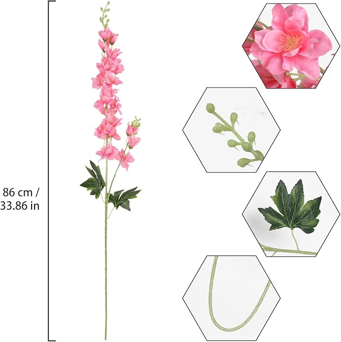 Pink Delphinium Artificial Flowers,8PCS Artificial Snapdragon Flowers 33.5'' Tall Fake Flowers Faux Delphinium Bulk for Tall Vase Home Wedding Garden Table Decor(Pink)