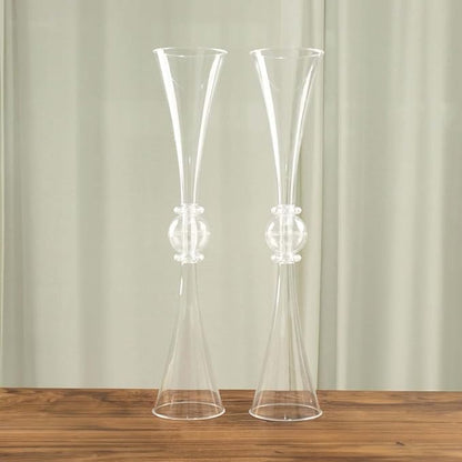 Efavormart 2 Pack | 27" Clear Crystal Embellishment Trumpet Table Centerpiece, Reversible Plastic Flower Vase