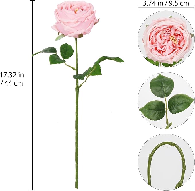 IPOPU Real Touch Rose Artificial Flowers 5PCS Faux Pink Peonies Realistic Roses with Stem for Wedding Bouquet Party Home Decor (Pink)