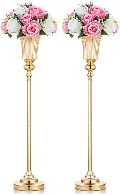 NUPTIO Centerpiece Vase Tall Gold: 2 Pcs 30.5" Wedding Flower Stand for Table Metal Trumpet Vase for Party Decorations