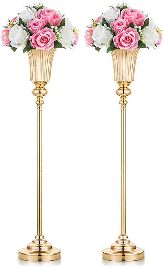 NUPTIO Centerpiece Vase Tall Gold: 2 Pcs 30.5" Wedding Flower Stand for Table Metal Trumpet Vase for Party Decorations