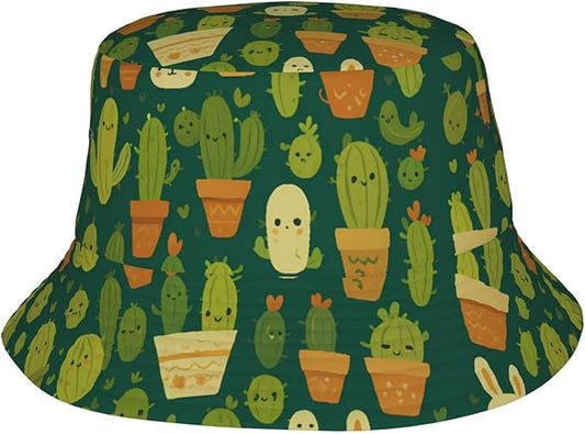 Cute Potted Cactus Bucket Hat Novelty Sun Hats Trendy Fisherman Cap for Men and Women