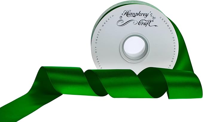 Humphrey's Craft 2 Inch Green Double Faced Satin Ribbon - Continuous 50 Yards Thick Satin Ribbon for Crafts, Gifts Wrapping, Decoration Christmas Tree, Bridal Bouquet,Wedding,DIY Bows,Sewing Hat.
